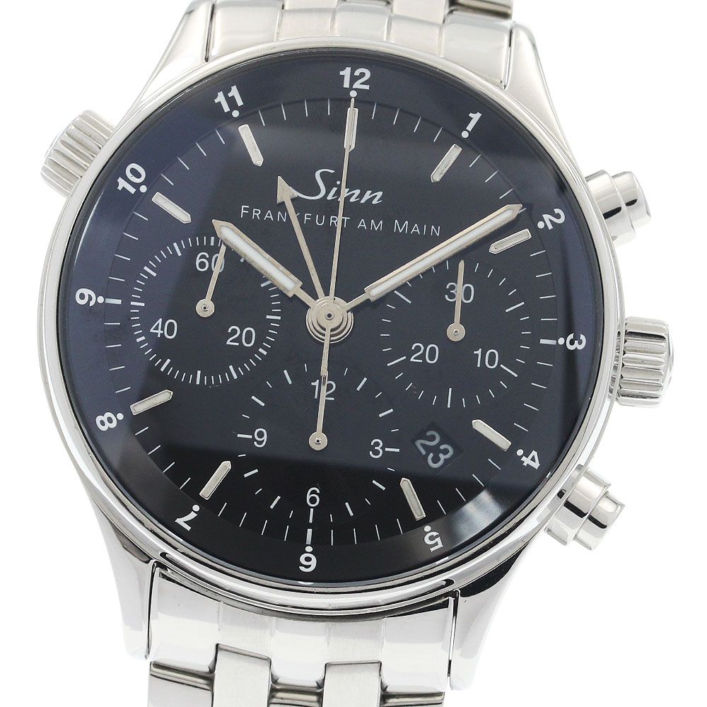 ジン Sinn 6000 フランクフルト ファイナンシャル ウォッチ クロノグラフ デイト 自動巻き メンズ 良品 箱・保証書付き_944105【中古】