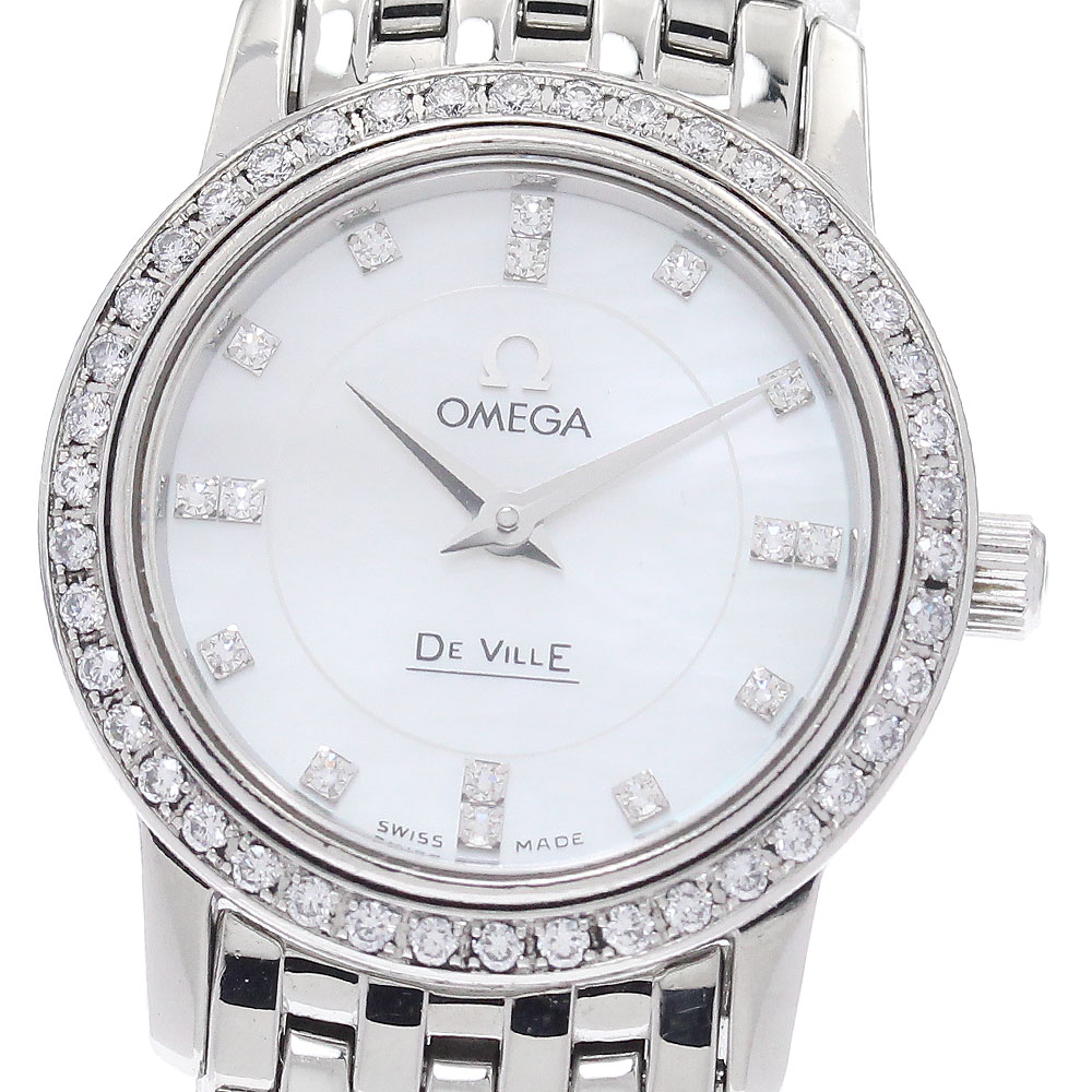 オメガ OMEGA 4575.75 デビル プレステージ 16P ダイヤベゼル シェル文字盤 クォーツ レディース _944605【中古】 108,900円