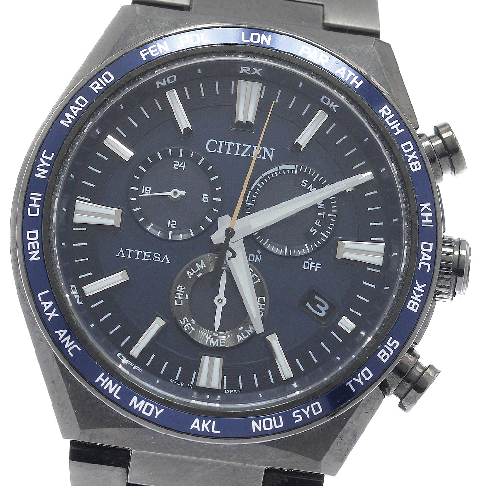 シチズン CITIZEN CB5967-66L/E660-007C804 アテッサ ブラックチタンシリーズ ソーラー電波 メンズ 内箱・保証書付き_946985【中古】