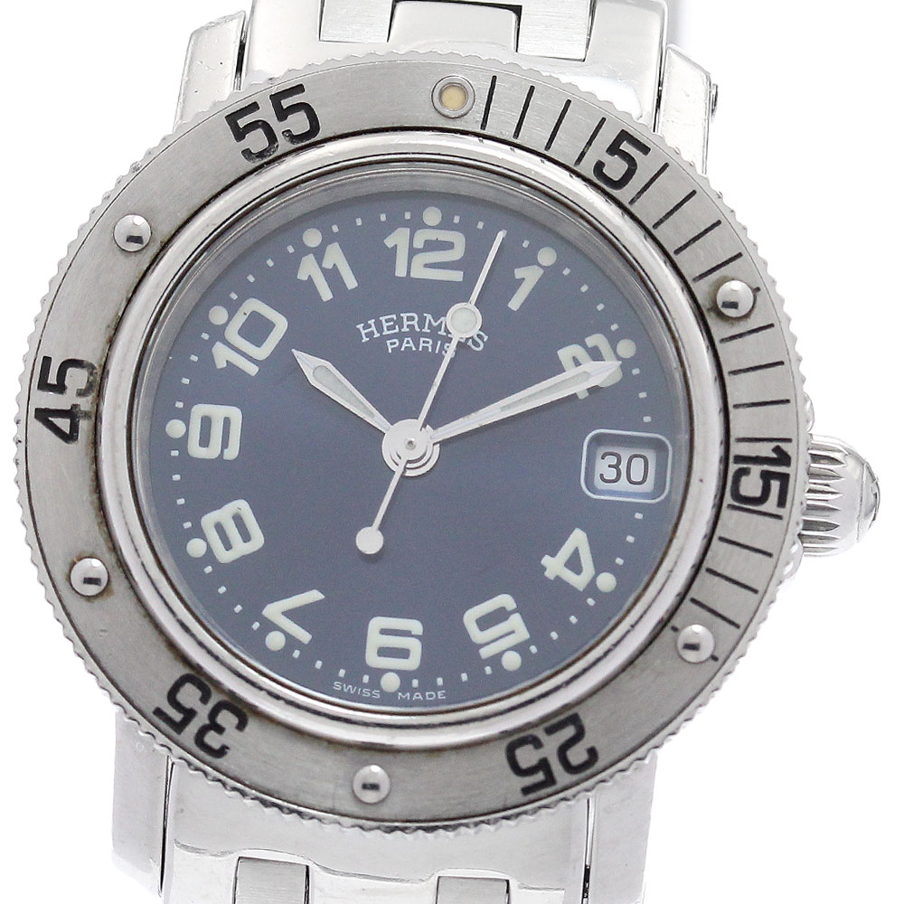 エルメス HERMES CL5.210 クリッパーダイバー デイト 石英 レディース 内箱・御墨付き付き添い人_946602【中古】