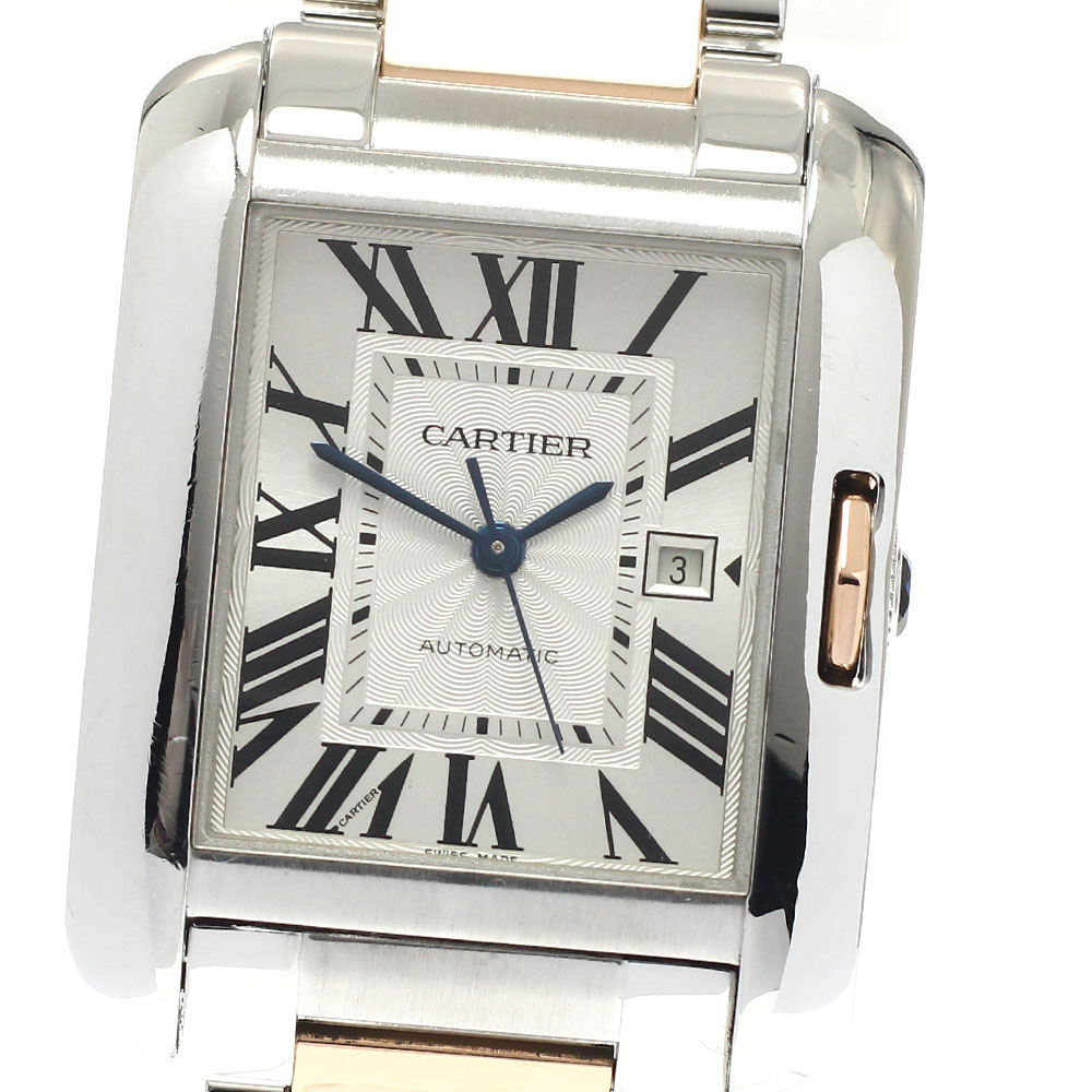 カルティエ CARTIER W5310037 タンクアングレーズLM PGコンビ デイト 自動巻き メンズ _808733【中古】 276,210円