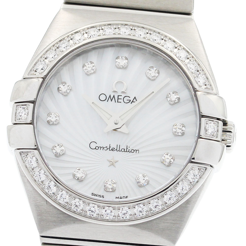 オメガ OMEGA 123.15.24.60.55.00?4 コンステレーション ポリッシュ 12P ダイヤベゼル シェル文字盤 クォーツ レディース 美品 _950670【中古】