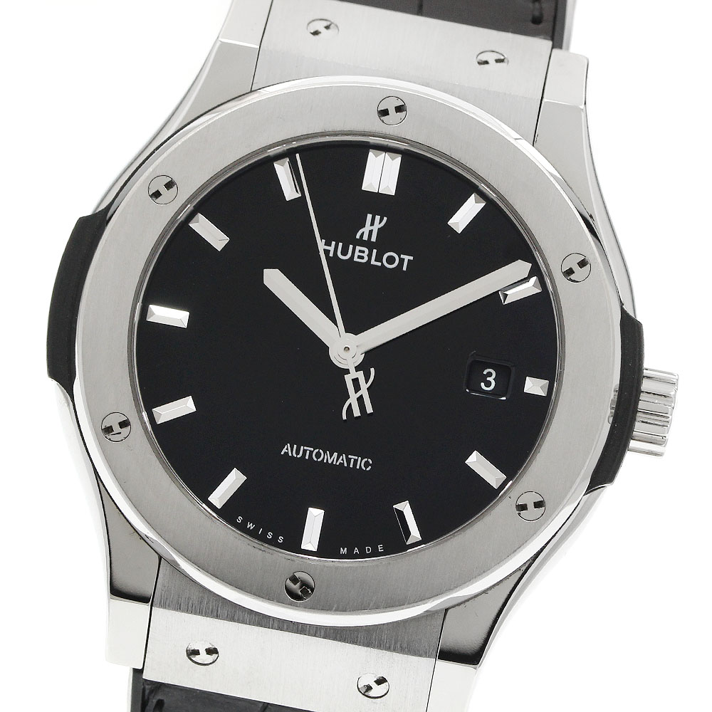 ウブロ HUBLOT 542.NX.1270.LR クラシックフュージョン ブラックシャイニー デイト 自動巻き メンズ 良品 保証書付き_944822【中古】