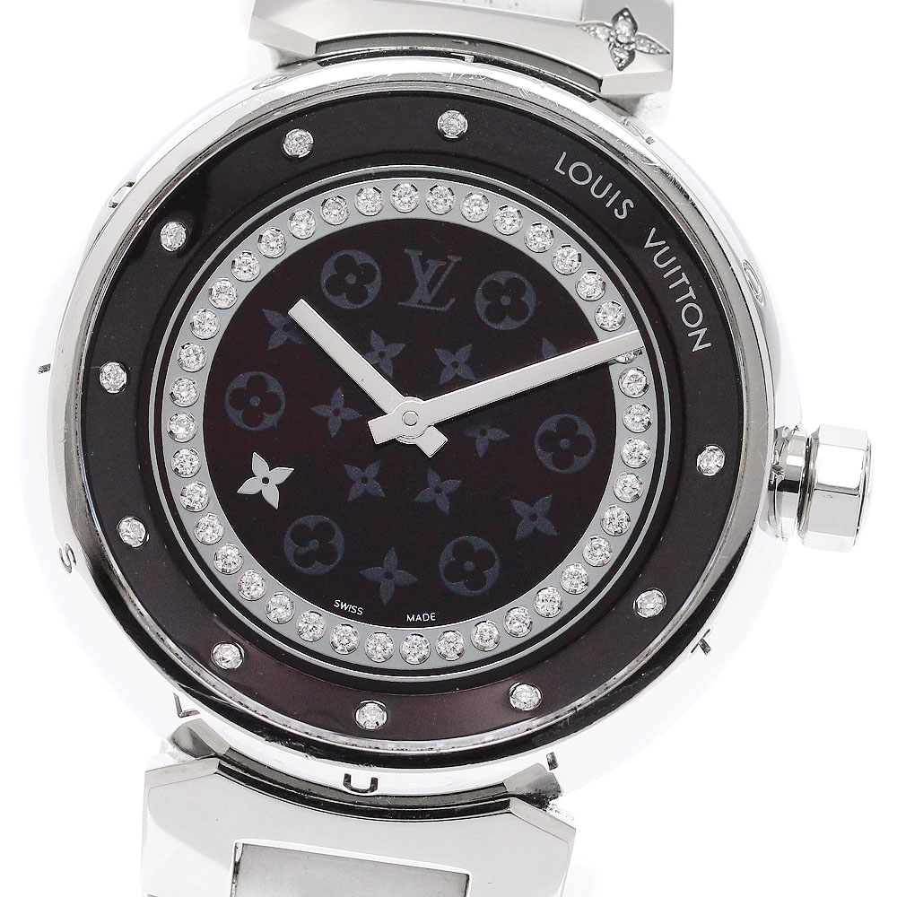 ルイ・ヴィトン LOUIS VUITTON Q1319 タンブール レコード盤 アマラント ディアモンMM 金剛石 石英 レディース 箱・保付き添い人_949275【中古】