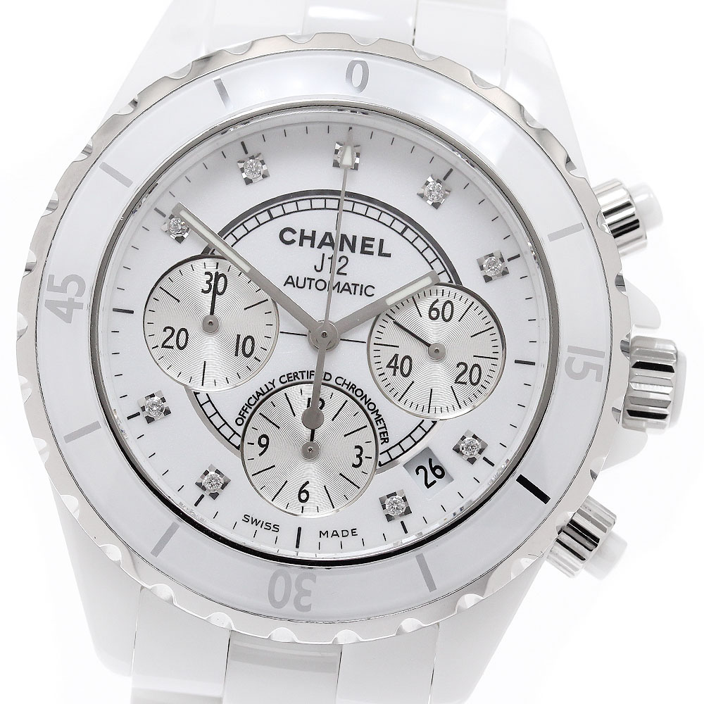シャネル CHANEL H2009 J12 白セラミック 9Pダイヤ クロノグラフ 自動巻き メンズ 美品 保証書付き_942993【中古】