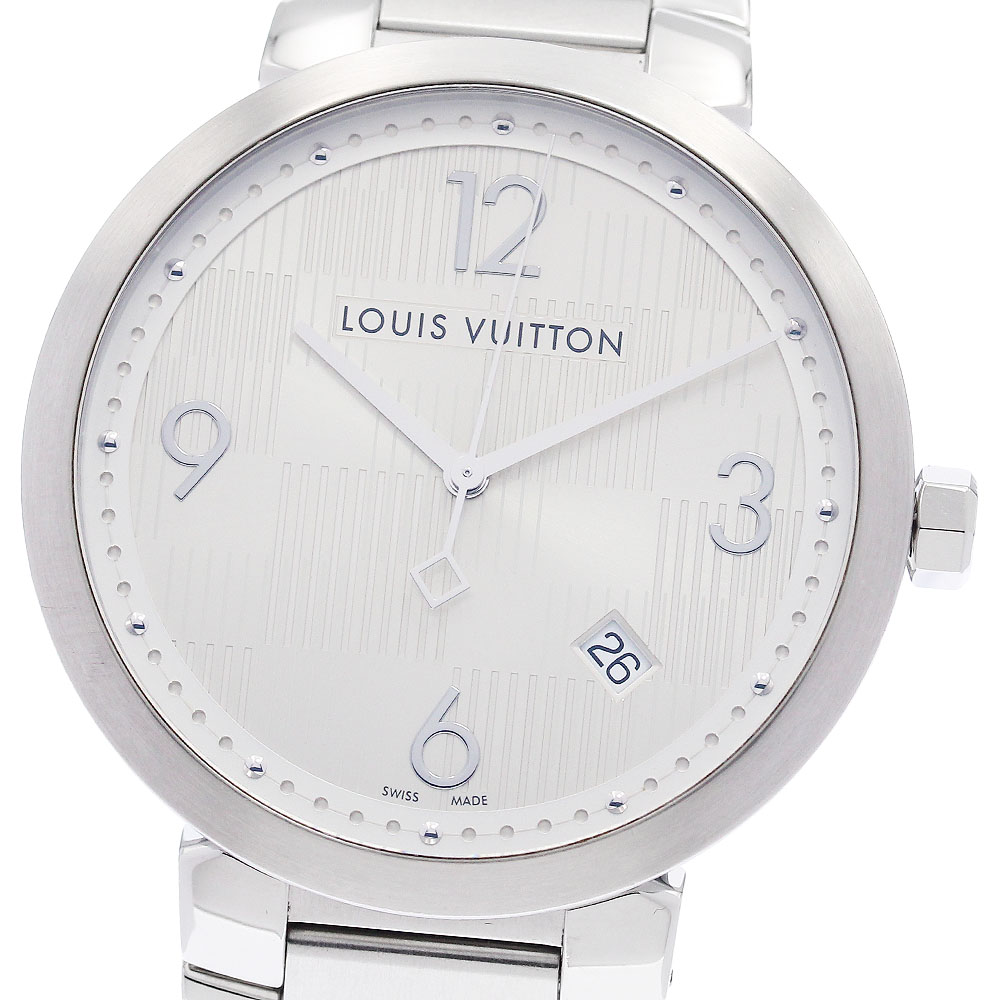 ルイ・ヴィトン LOUIS VUITTON Q1D01 タンブール ダミエ デイト クォーツ メンズ 箱付き_942401【中古】