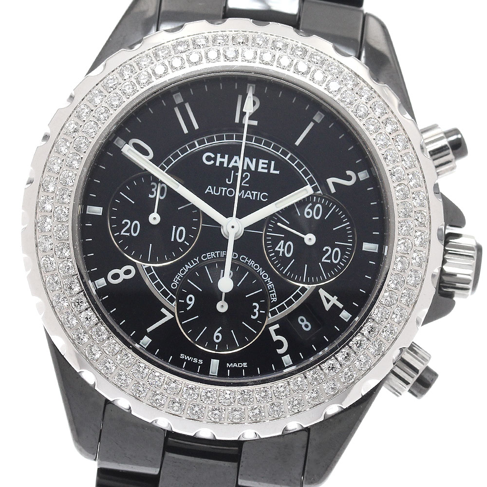 シャネル CHANEL H1009 J12 黒セラミック デイト クロノグラフ 2重ダイヤベゼル 自動巻き メンズ _948444【中古】