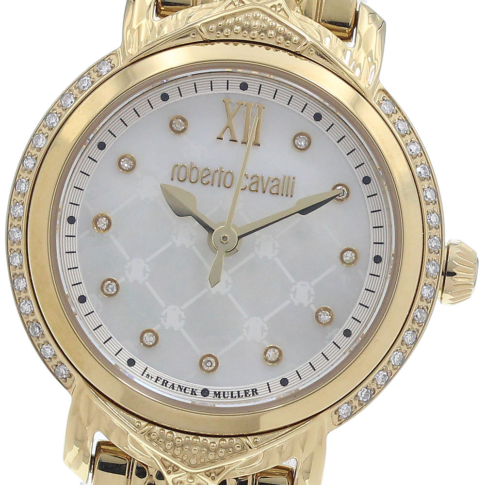 ロベルトカヴァリ Roberto Cavalli RV2L062M0071 By Franck Muller 11P サイドダイヤ クォーツ レディース 極美品 箱・保証書付き_951640【中古】