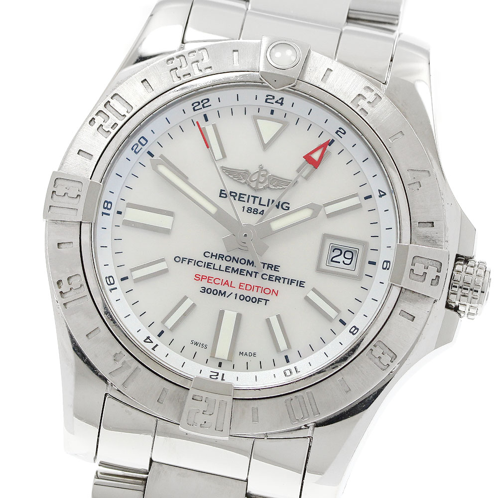 ブライト輪っか BREITLING A32390 アベンジャー2 GMT デイト 白いこと堅甲文字記号盤 自動小銃一巻き メンズ 箱・お墨付き付き添い人_951651【中古】