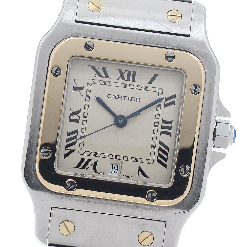 カルティエ CARTIER W20011C4 サントスガルベLM デイト YGベゼル 水晶 メンズ _952602【中古】 腕時計-メンズ腕時計