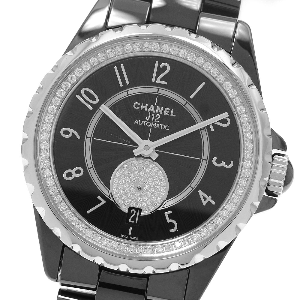 シャネル CHANEL H3840 J12 黒陶器 金剛石 自動小銃一巻き ボーイズ 良品 お墨付き付き添い人_952364【中古】