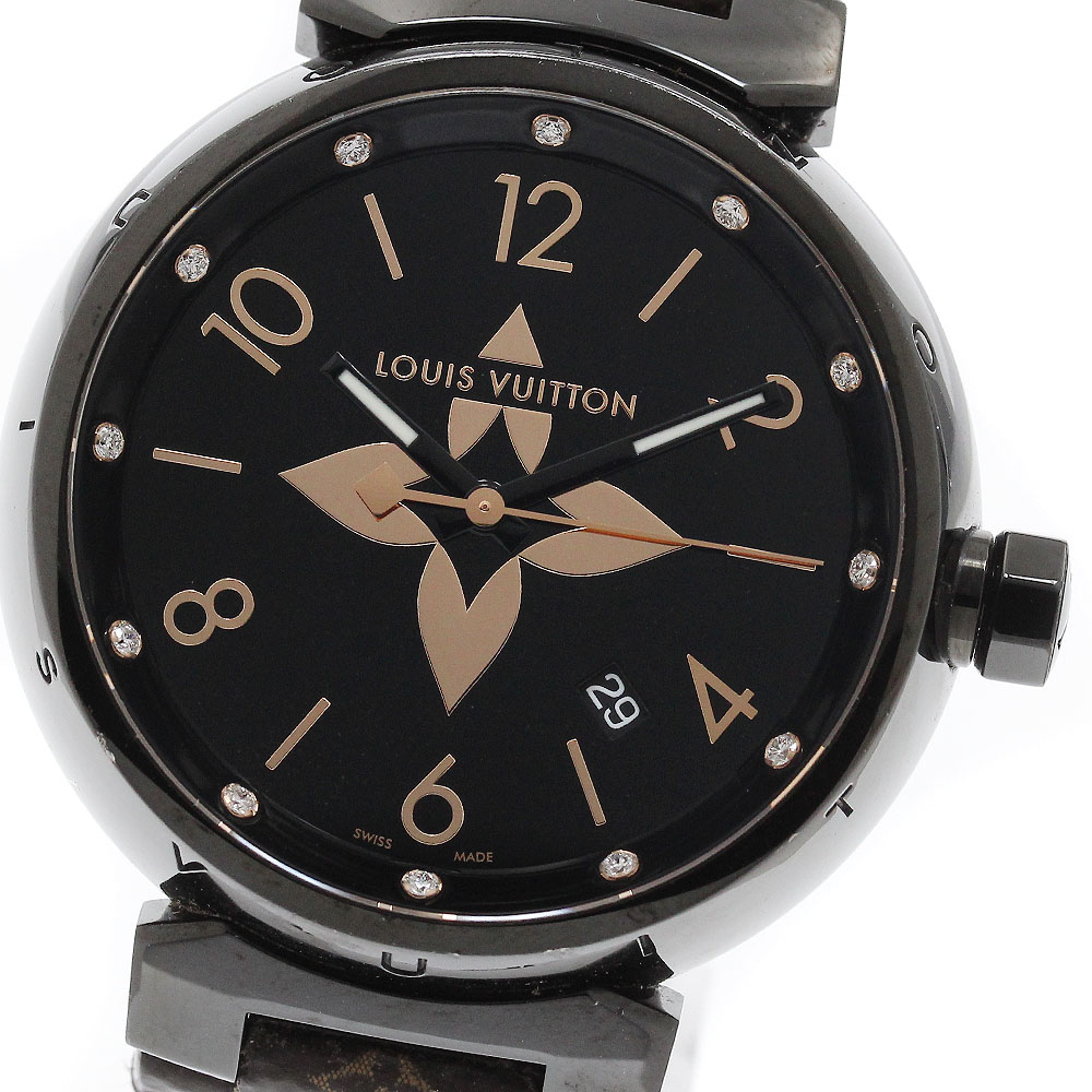 ルイ・ヴィトン LOUIS VUITTON QA049 タンブール オールブラック GM 12Pダイヤ デイト クォーツ メンズ _957017【中古】|CLOSER
