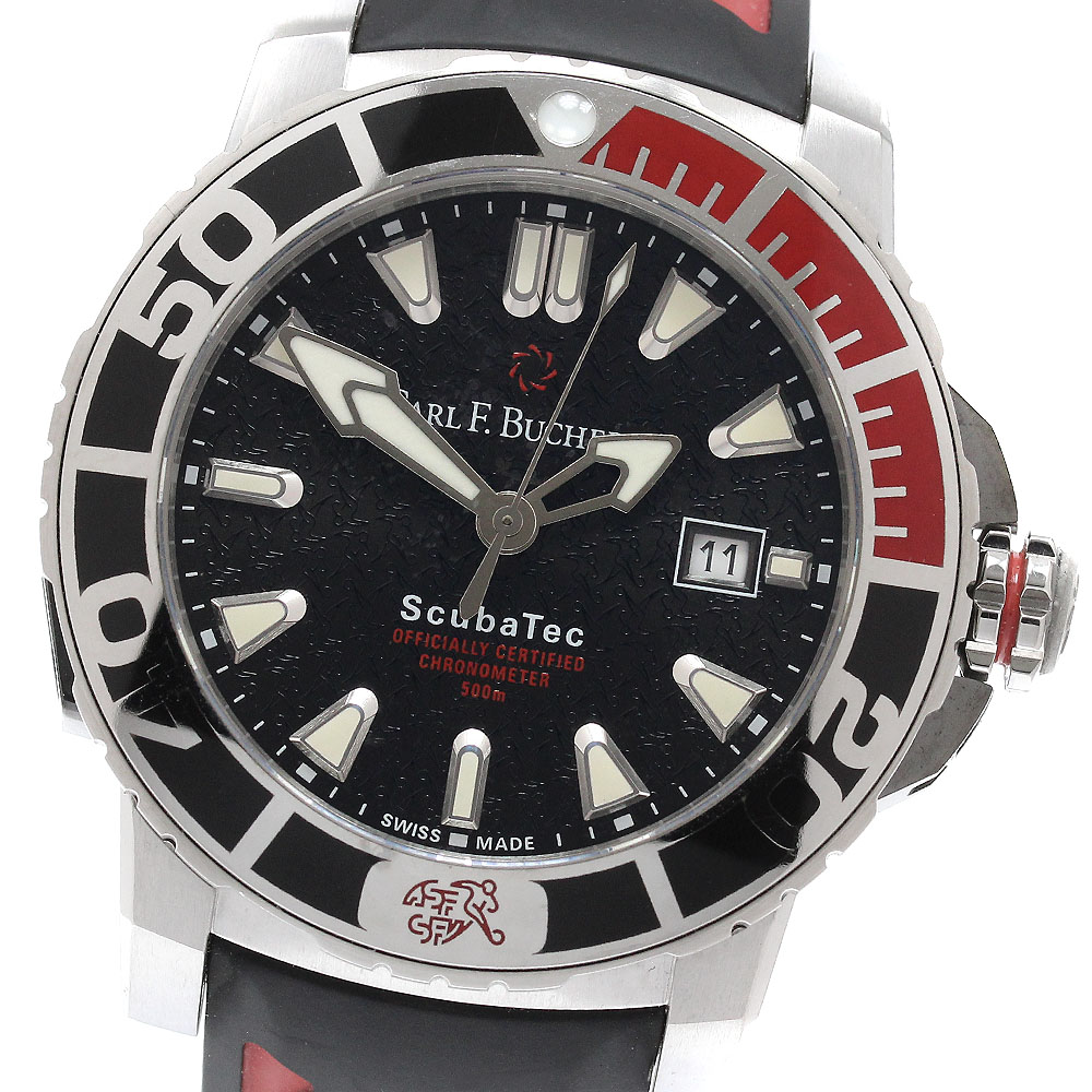 長い巻き毛 F.ブヘラ CARL F.BUCHERER 00.10632.23.33.99 パトラビ スキューバテック SFA 人並み外れた青写真 自動小銃一巻き メンズ _957053【中古】