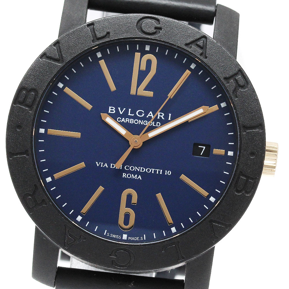ブル小峡谷 BVLGARI BB40CL/102634 ブルガリブルガリ 炭素ゴールド 青碧 デイト 自動小銃一巻き メンズ 美品 箱・お墨付き付き添い人_950194【中古】