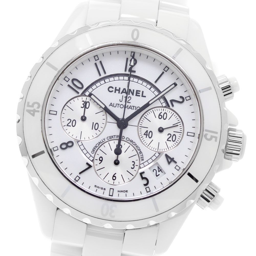 シャネル CHANEL H1007 J12 白セラミック デイト クロノグラフ 自動巻き メンズ _958622【中古】｜CLOSER 218,900円