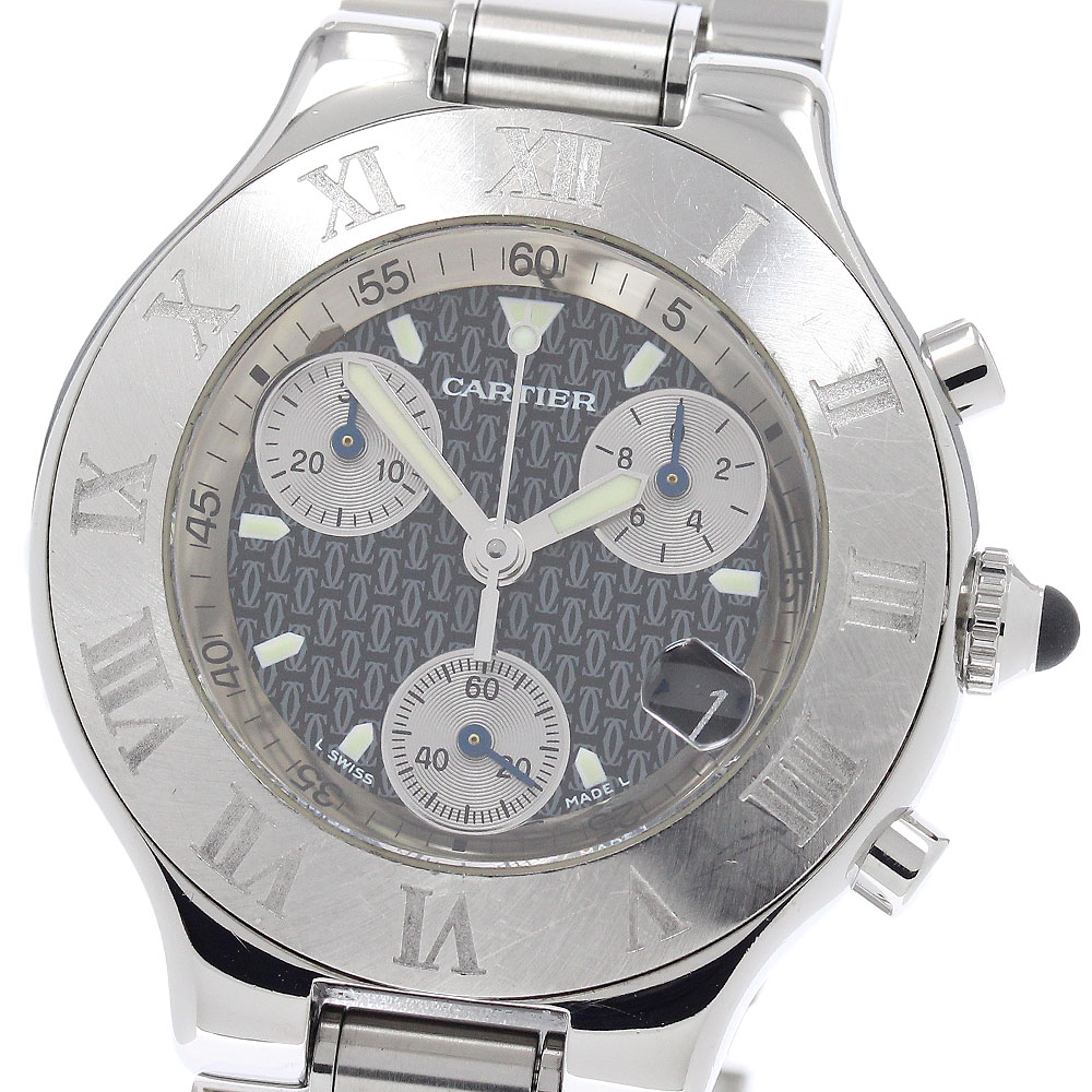 カルティエ CARTIER W10125U2 クロノスカフ デイト 石英 メンズ 御墨付き付き添い人_947201【中古】