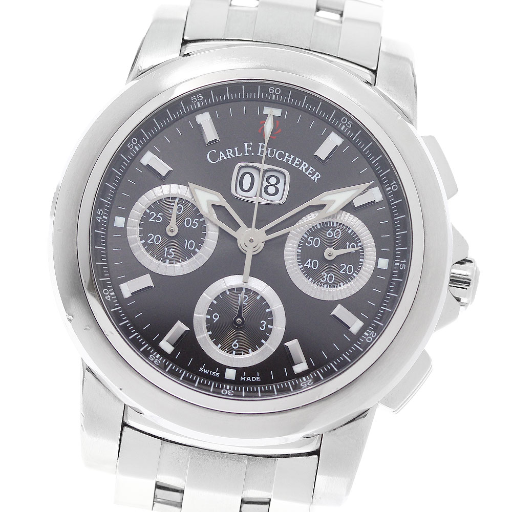 長い巻き毛 F.ブヘラ CARL F.BUCHERER 00.10611.08.33.21 パトラビ クロノグラフ デイト 自動小銃一巻き メンズ 御墨付き付き添い人_944579【中古】