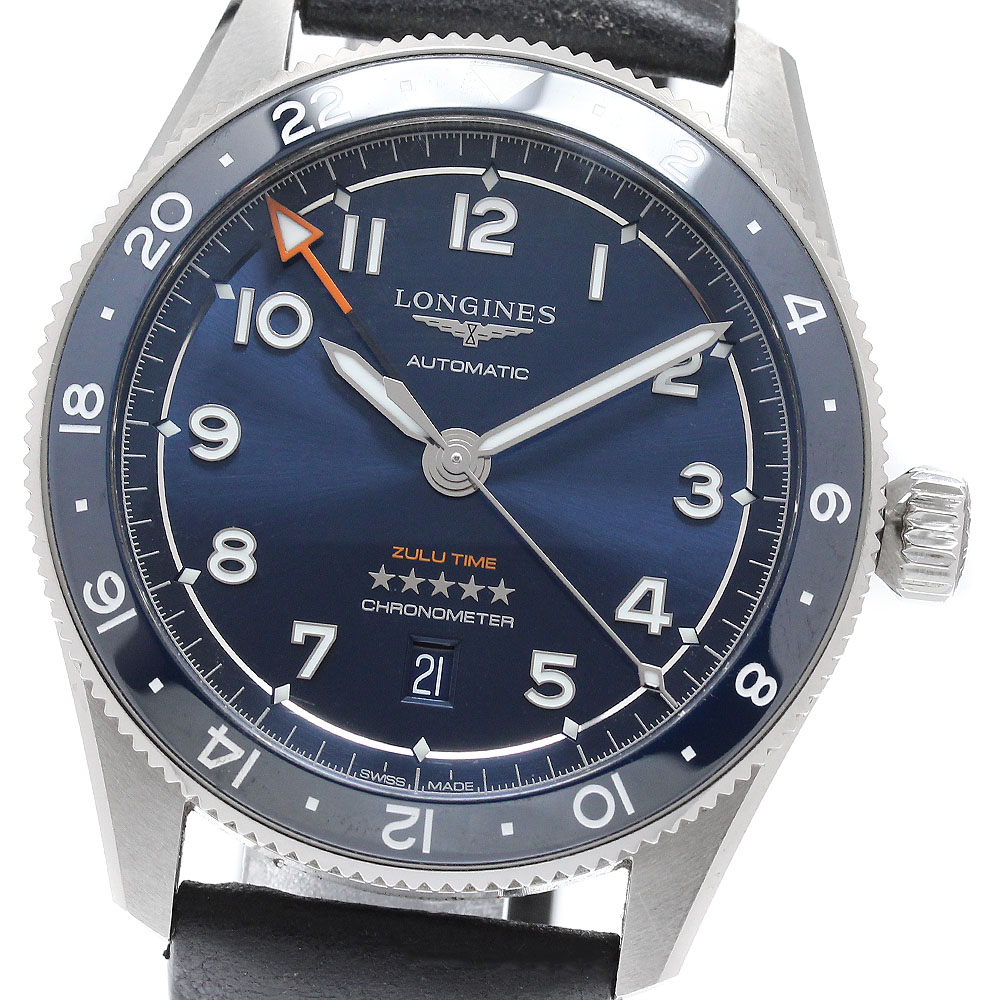 ロンジン LONGINES L3.812.4.93.2 ロンジン 肝ったま ZULU TIME デイト GMT 自動小銃一巻き メンズ 良品 箱・御墨付き付き添い人_958664【中古】