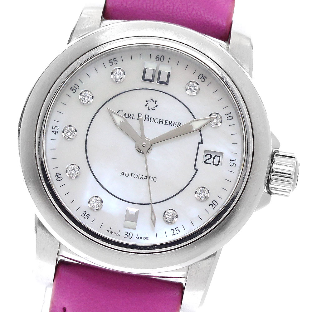 長い巻き毛 F.ブヘラ CARL F.BUCHERER 10621.08 パトラビ デイト 9P金剛石 自動小銃一巻き レディース _957083【中古】