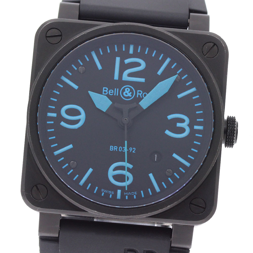 呼びりん＆天使の都市 Bell＆Ross BR03-92BLUE BR03-92 青色 デイト 自動小銃一巻き メンズ 良品 御墨付き付き添い人_961427【中古】
