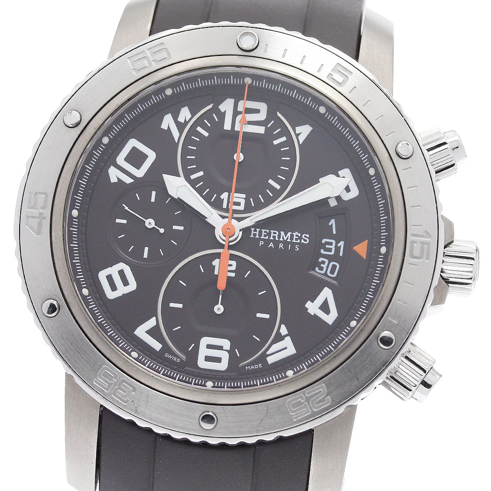 三尺帯訳あり エルメス HERMES CP2.941 クリッパー 力学的ダイバー クロノグラフ 自動小銃一巻き メンズ 箱・お墨付き付き添い人_949012【中古】
