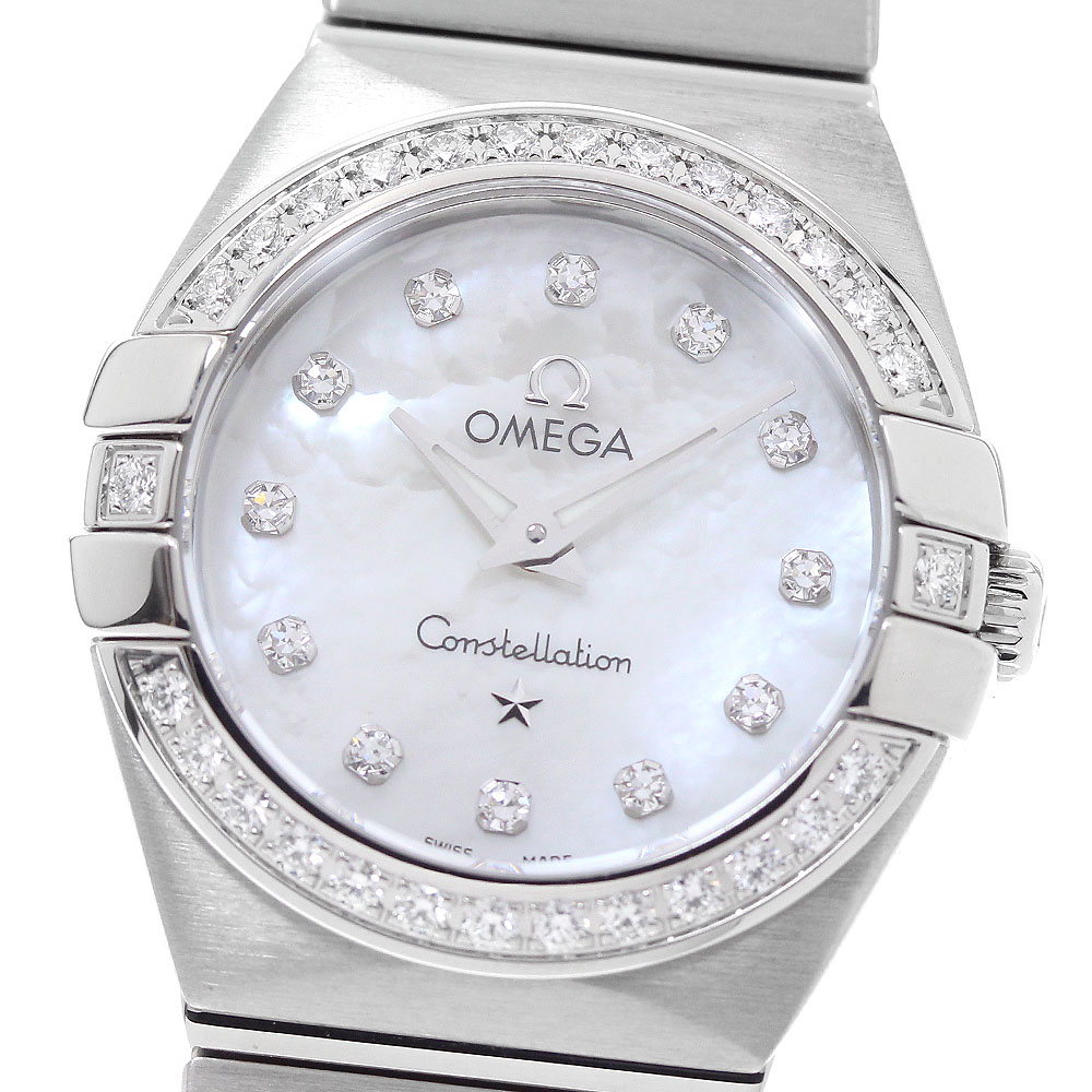 ゼロ OMEGA 123.15.24.60.55.001 コンステレーション 毛はらい ダイヤベゼル 甲殻 12P金剛石 石英 レディース 美品 _962067【中古】