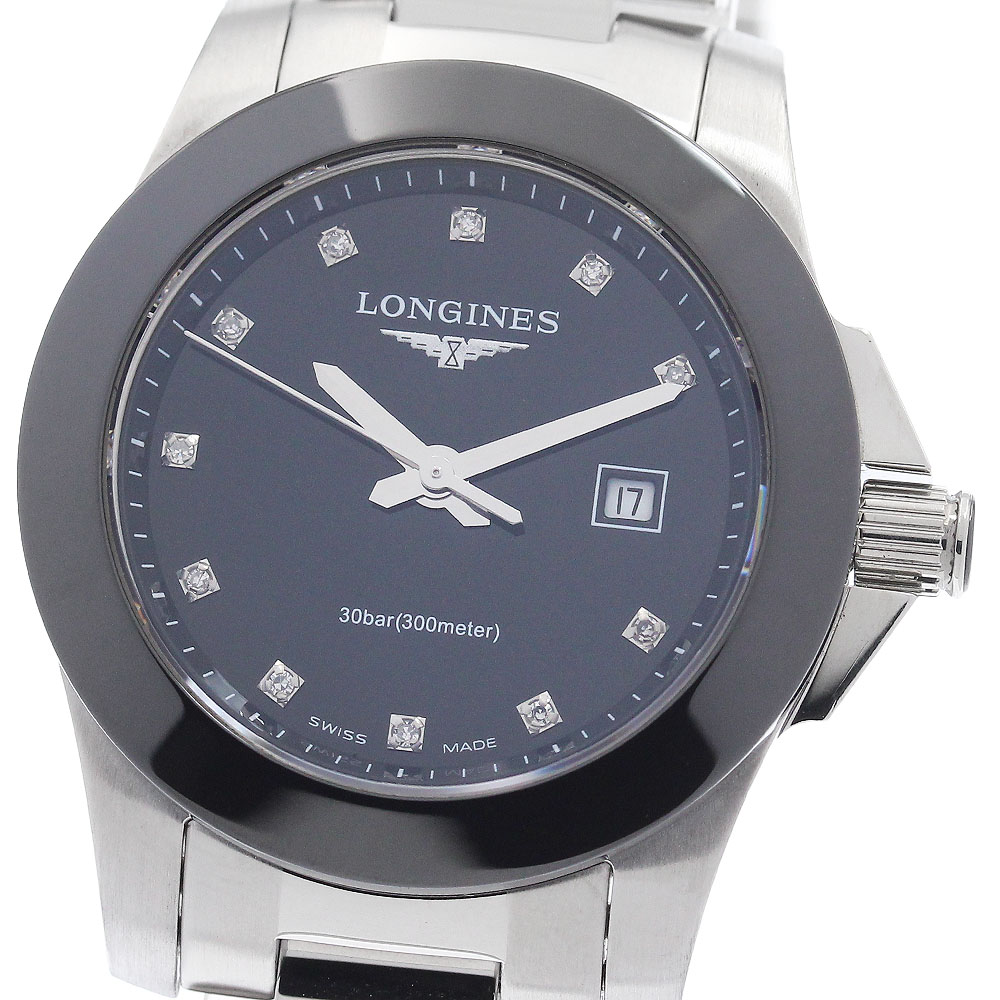 ロンジン LONGINES L3.257.4 コンクエスト 11P金剛石 デイト 石英 レディース 良品 _954198【中古】