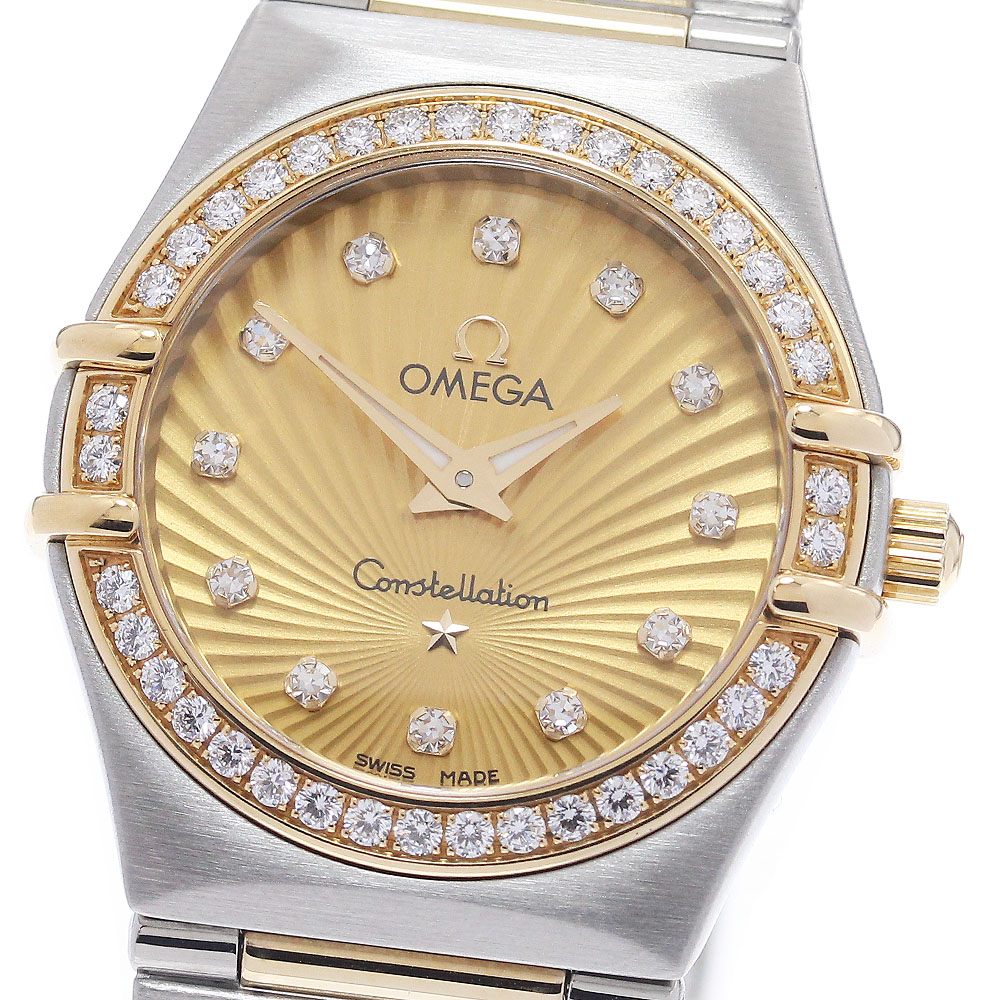 ゼロ OMEGA 111.25.26.60.58.001 コンステレーション ミニ 12P ダイヤベゼル 160周年祝する 石英 レディース 極美品 _962095【中古】