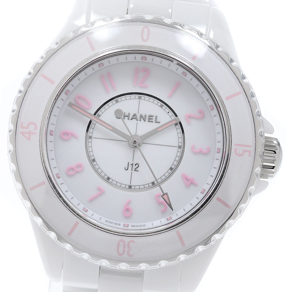 シャネル CHANEL H6755 J12 サクラ色 毛はらい 現実制限事項1200本 石英 レディース 美品 _962341【中古】
