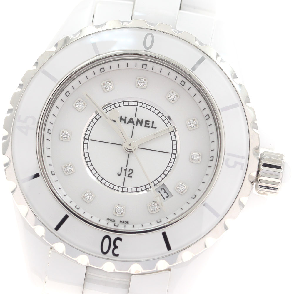 シャネル CHANEL H1628 J12 白陶芸 12P金剛石 石英 レディース 良品 _960598【中古】