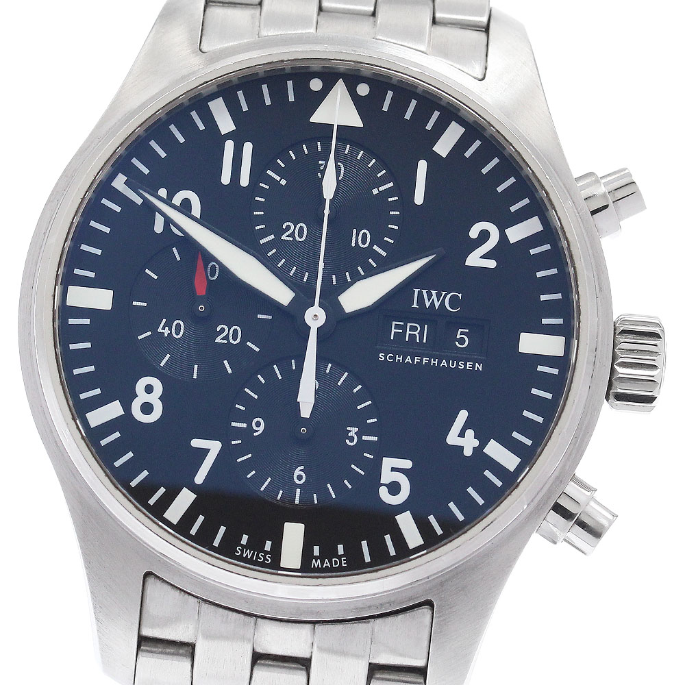 IWC SCHAFFHAUSEN IW377710 パイロットウォッチ クロノグラフ デイデイト 自動小銃一巻き メンズ お墨付き付き添い人_960661【中古】