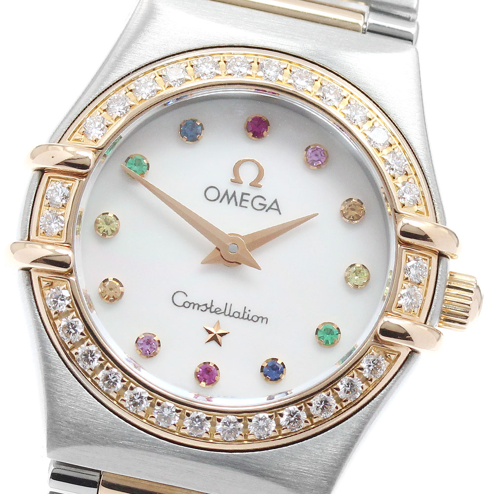 ゼロ OMEGA 1367.79 コンステレーション ミニ 花ショウブ 12P ダイヤベゼル 石英 レディース 美品 _962104【中古】