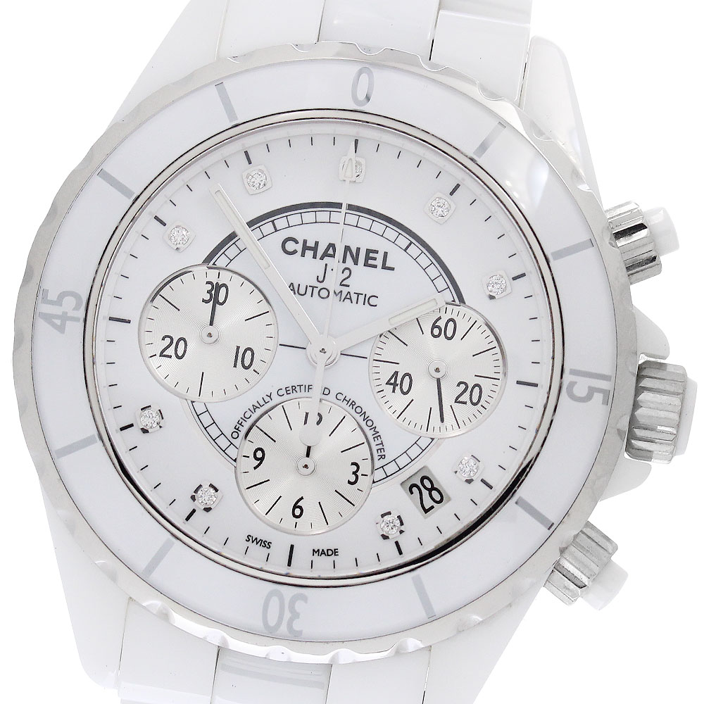 シャネル CHANEL H2009 J12 白陶芸 9P金剛石 クロノグラフ 自動小銃一巻き メンズ 良品 内箱付き添い人_958300【中古】