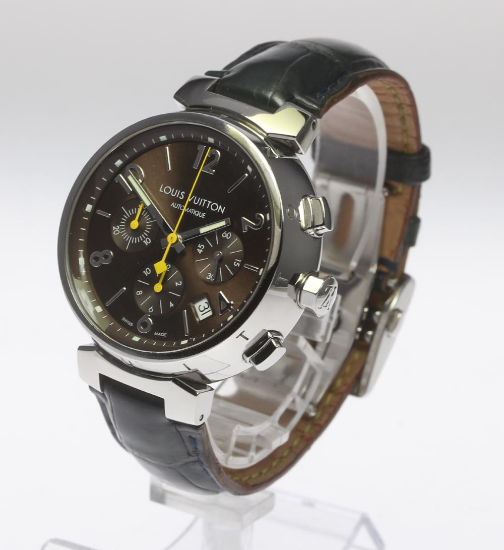 CLOSER: Preservation case ★ LOUIS VUITTON tambour Q1121 chronograph self-winding watch brown ...