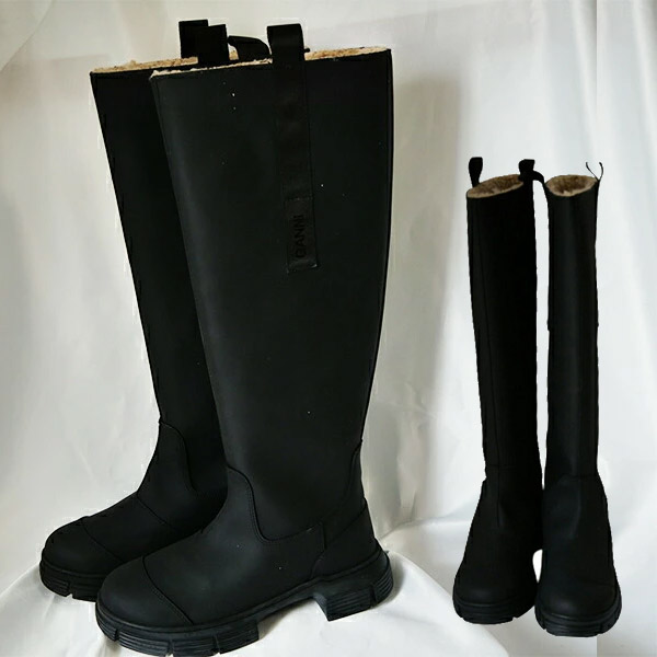 【未使用級】GANNI（36）ラバー　ロングブーツ　黒　袋付き GANNI（ガニー）の「GANNI Recycled Rubber ロングブーツ