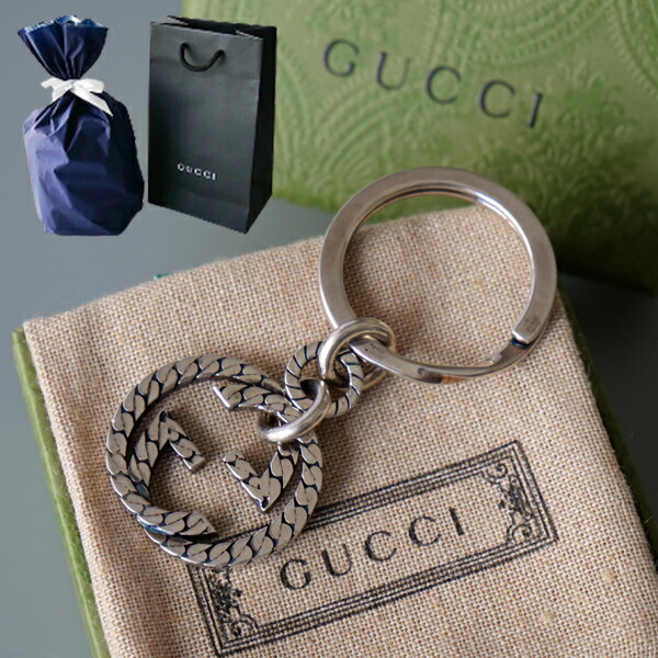 正規品 美品 グッチ シマライン キーホルダー キーリング 袋付【M12996】 グッチ(GUCCI) キーケース シマ メンズキーケース・キーカバー