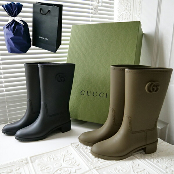 GUCCIグッチ ロングブーツ／レインブーツ グリーン×ゴールド 24cm 38 GUCCIグッチ ロングブーツ／レインブーツ グリーン×ゴールド