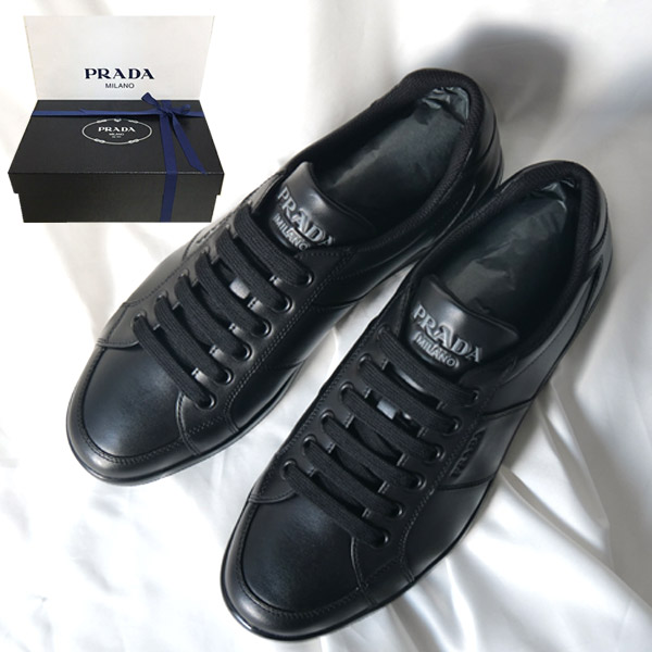 【新品■定め事品■貨物輸送無料■差し上げ物荷造り無料】PRADA プラダ  なめし革 黒いこと スニーカー 2EG355_30N8メンズ 成人男性 差し上げ物 差し上げ物 生まれ落ちる日 祝賀会 ボックス席付き添い人クリスマス 差し上げ物