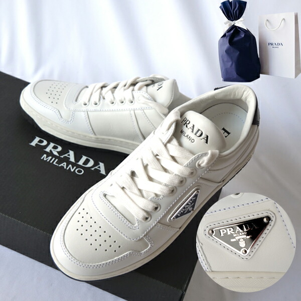 【セール】プラダ☆ロゴ レディースレザースニーカー1E804M 3LKI PRADA スニーカー 1E804M 3LKI レザー トライアングルロゴ