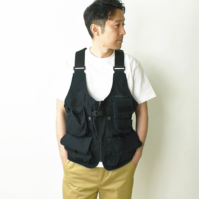 古典 Columbia コロンビア グリーンパインズベスト Green Pines Vest メンズ ラゲッジベスト ストレッチ素材 撥水加工 アウトドア 野外フェス キャンプ フィッシング 釣り ブラック グリーン Pm0085 Fucoa Cl