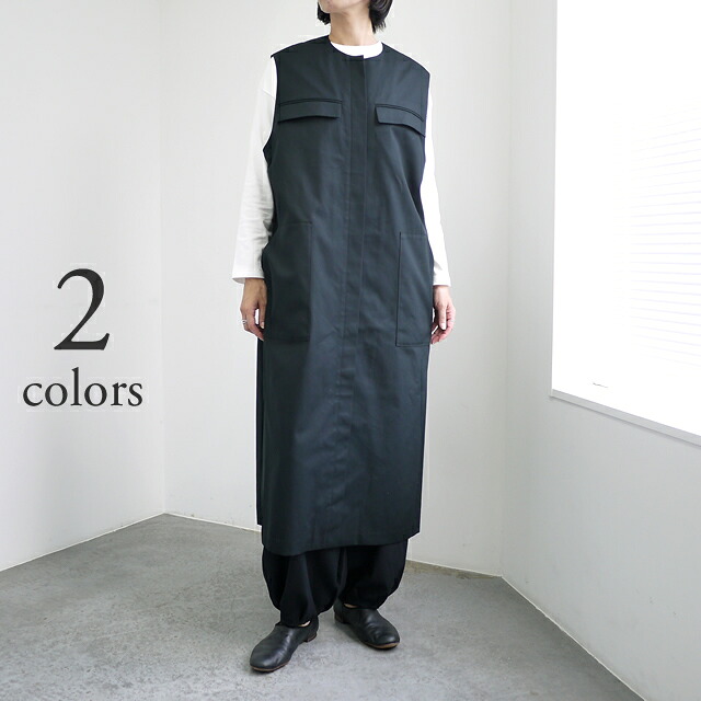 mizuiro ind ミズイロインド ポケット付き クルーネック ロングジレ [3-250060] / レディース ベスト ロング ベスト ジレ ポケット モード グレー ブラック 黒｜clothes tile