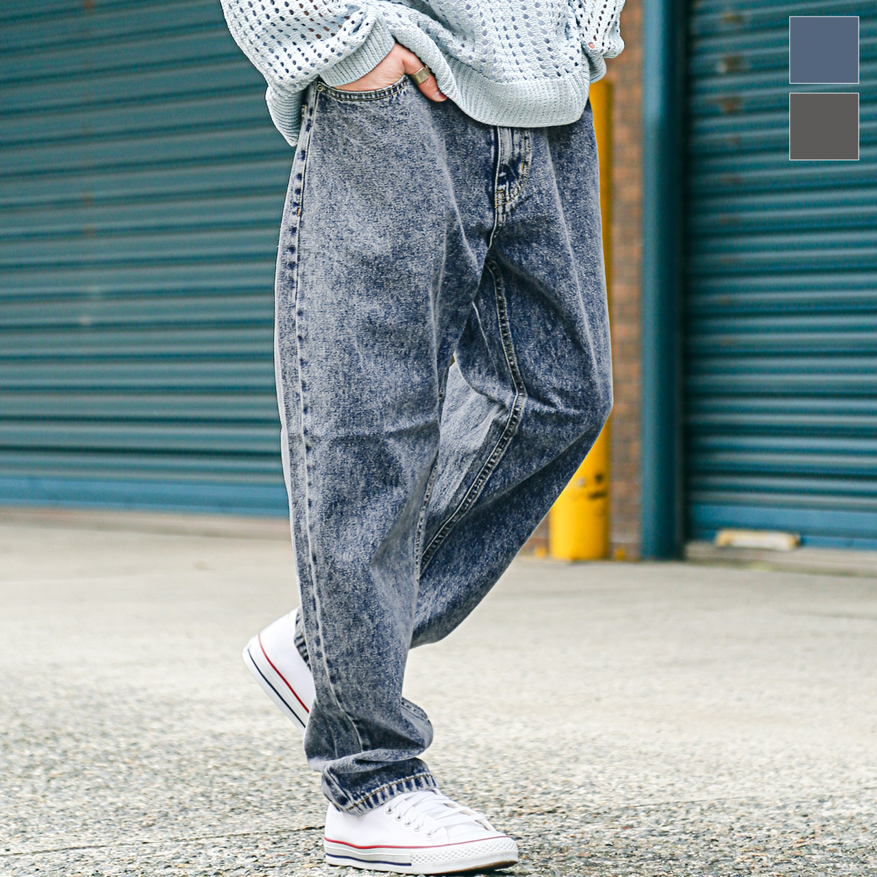 Yukari 7/6 KsGワイドレッグ デニムパンツ 色落ち加工 ラグスタイル LUXSTYLE ケミカル加工デニムワイドカーゴパンツ
