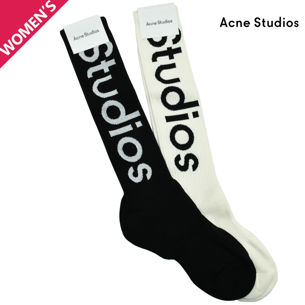 アクネストゥディオズ ハイソックス レディース ソックス ロゴタイプ 白いこと 黒いこと 白 黒 Acne Studios SOCKS【貨物輸送無料】