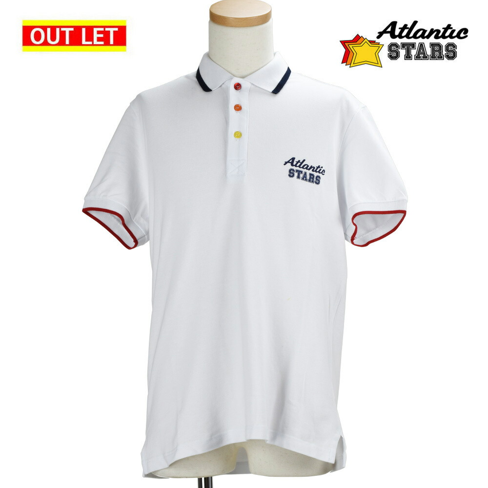 【アウトレット】【返品・交換不可】【ボタン部分に色移りあり】アトランティックスターズ Atlantic STARS AMS1850 VAR1 ポロシャツ トップス 半袖 ワンポイントロゴ ホワイト 白 WHITE メンズ 【送料無料】