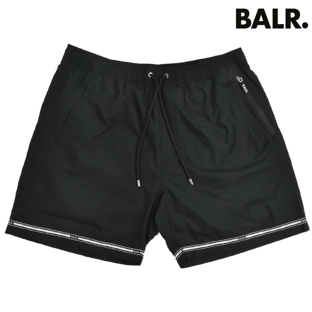 【お買い物マラソンSALE】ボーラー BALR. ハーフパンツ メンズ パンツ スイムショーツ ジャージ素材 カジュアル ロゴ プリント ジェットブラック TAPE SWIMSHORTS【送料無料】|クラウドモーダ
