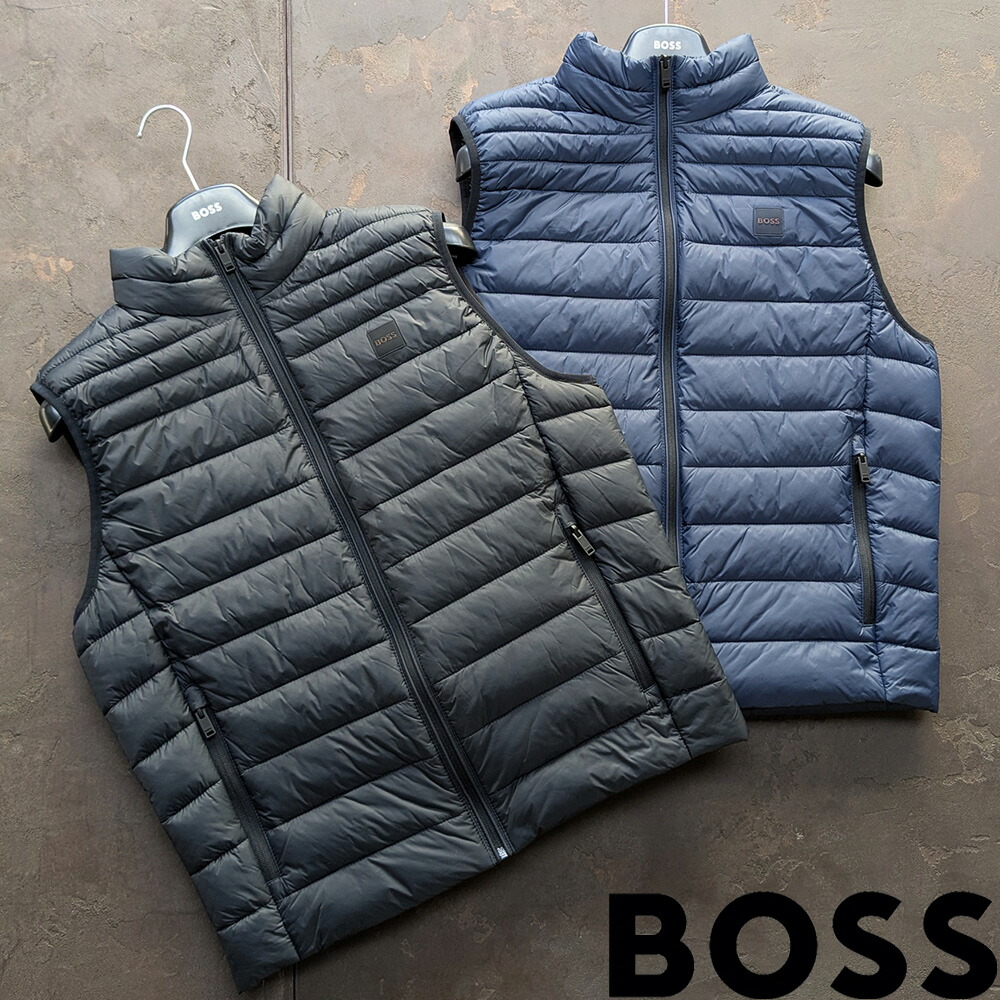ボス BOSS スリムフィットジレ メンズ ベスト 撥水 ミックスキルティング ジャケット スリムフィット 軽量 ダークブルー ブラック ODENO２【送料無料】
