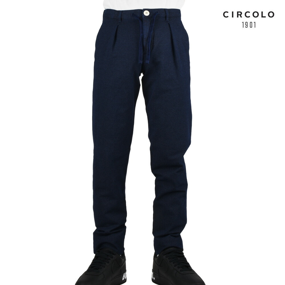 【お買い物マラソンSALE】チルコロ CIRCOLO1901 CN1875 INDACO トラウザー パンツ コットン ストレッチ ジャージー 2プリーツ パンツ ネイビー NAVY メンズ【送料無料】|クラウドモーダ