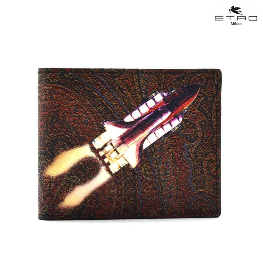 【大特価 クリアランスSALE】エトロ ETRO 1F557 2401/600 二つ折り財布 ロケットモチーフ ブラウン メンズ 【送料無料】|クラウドモーダ