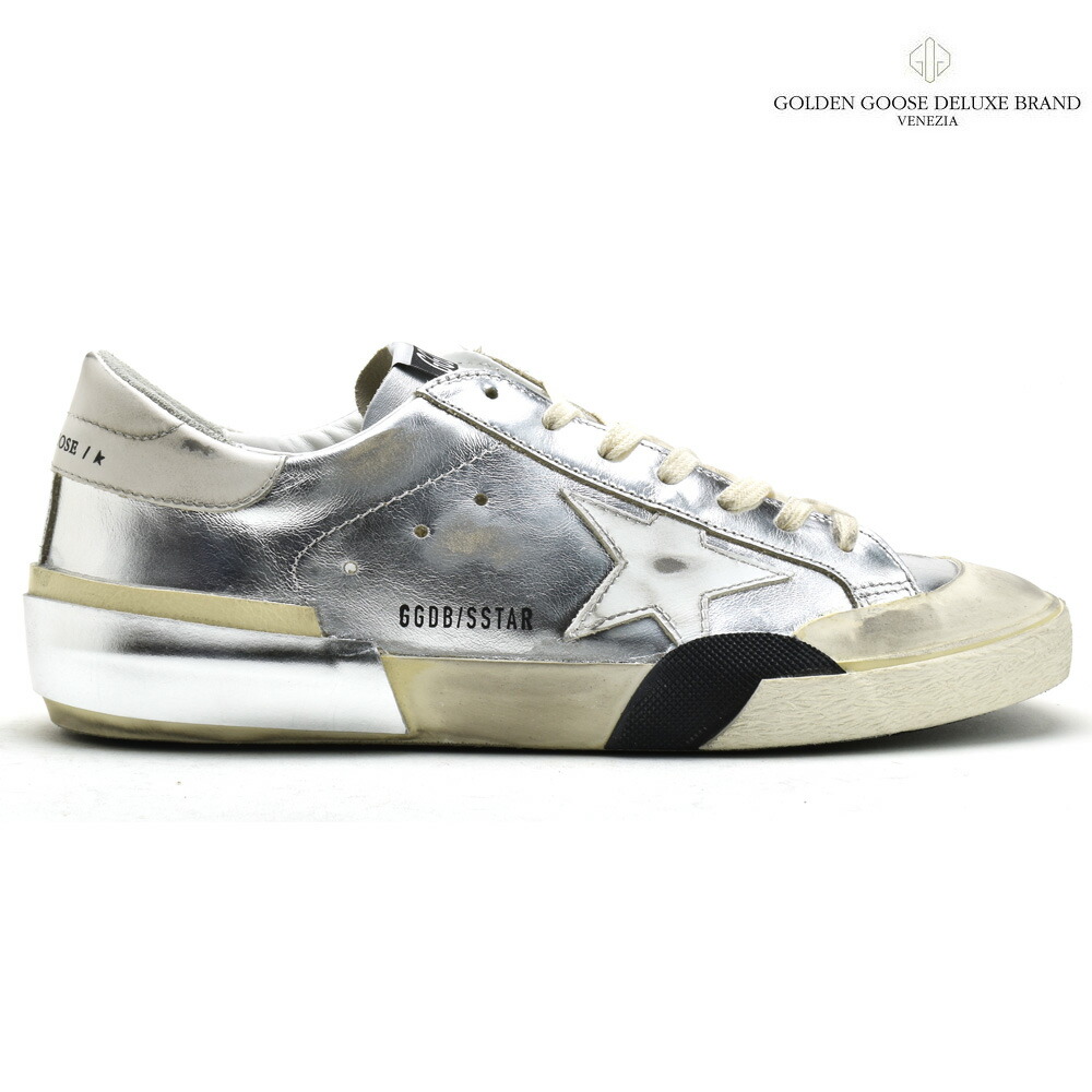 ゴールデングース スニーカー メンズ スーパースター レザー ダメージ加工 シルバー Golden Goose Deluxe Brand Super Star Classic With Spur 豊富な品