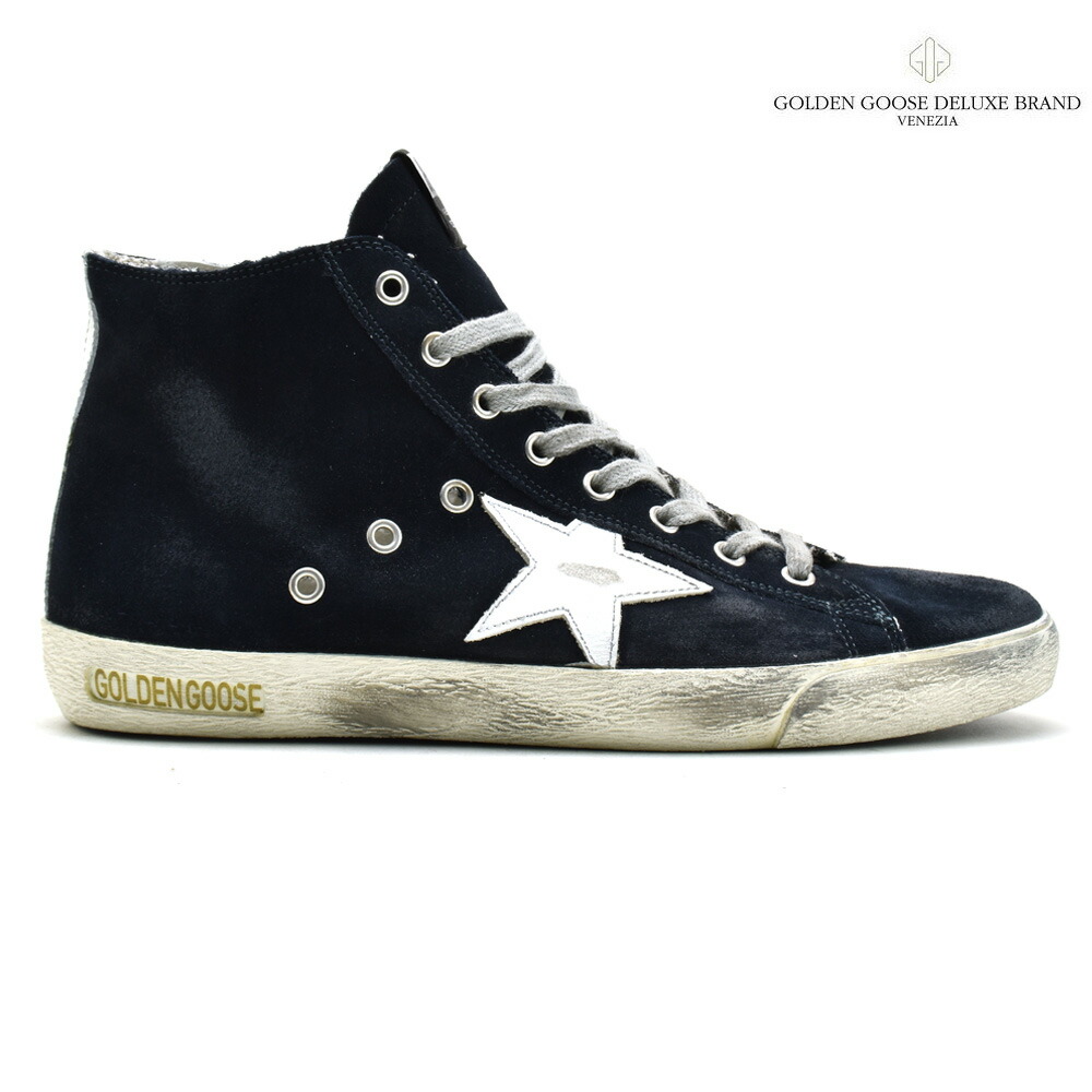 ゴールデングース スニーカー メンズ フランシー ハイカットスニーカー レザー ダメージ加工 ナイトブルー Golden Goose Francy Al完売しました